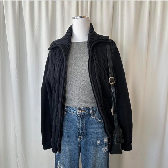 Karen Scott cable knit full-zip cardigan sweater black Medium. - Picture 4 of 8